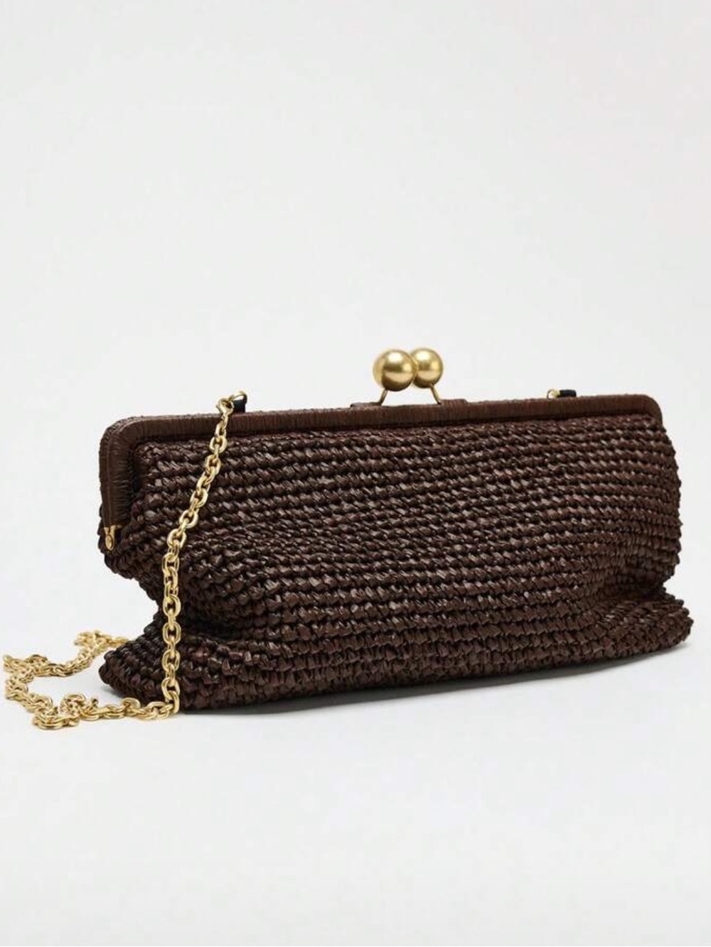 Woven Kiss-Lock Chain Clutch Bag in Dark Brown - Picture 3 of 7
